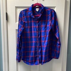 J.Crew Factory Blue and Red Plaid Button-Down